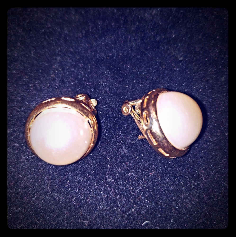 Mother of pearl gold tone earrings